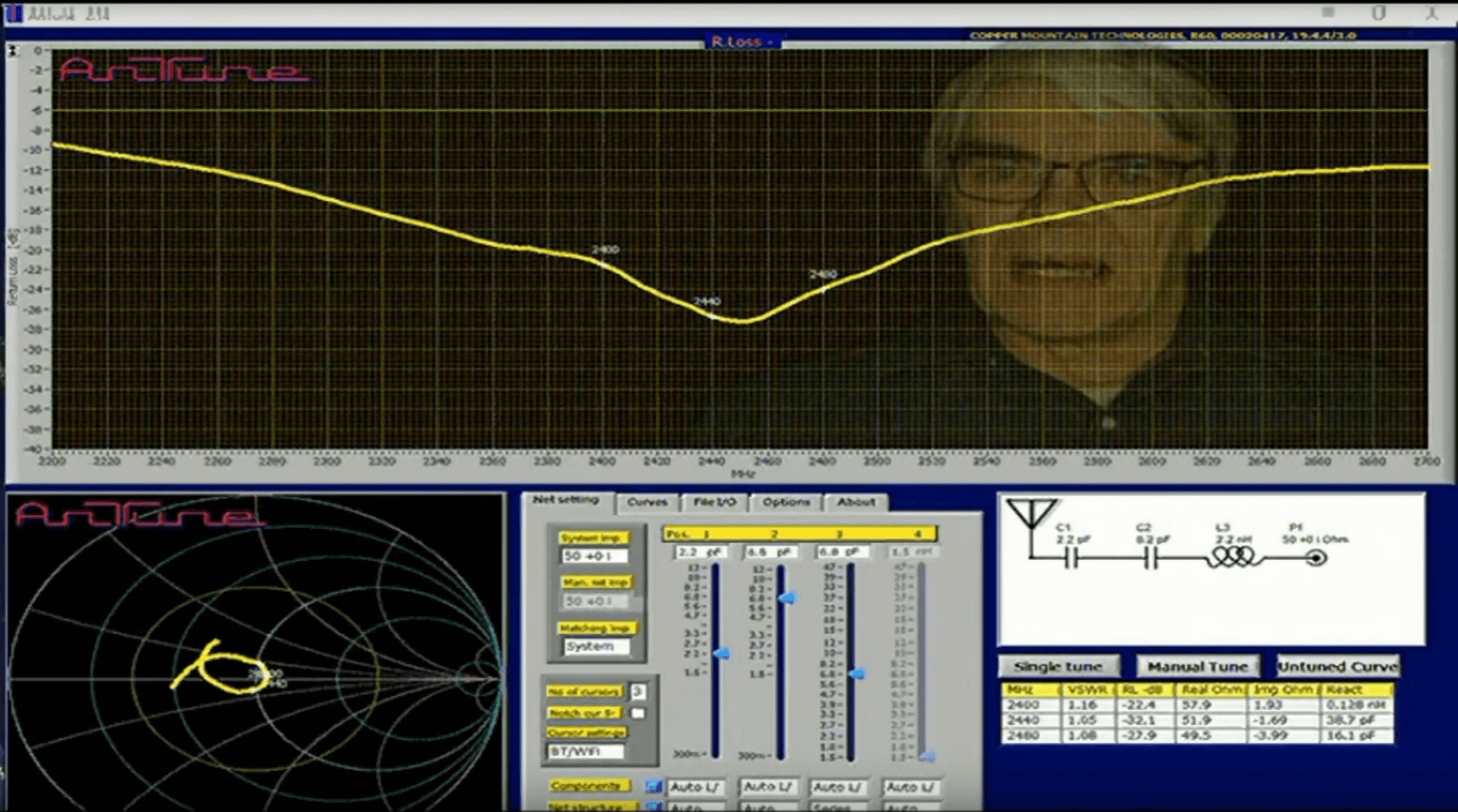 AnTune Antenna impedance matching and antenna efficiency measurement demonstration Screenshot